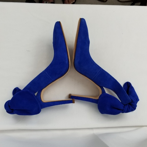 Carven Blue Suede Razor Block Heels Pumps Sandals size 37 - Picture 6 of 10